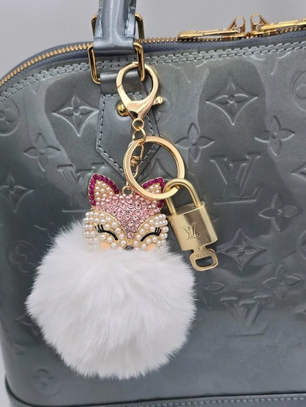 LV Authentic Gold Padlock 🔒 Key Set w/ Unbranded Fox Pom-pom Keychain Charm